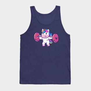 Cute Unicorn Lifting Donut Barbell Cartoon Tank Top